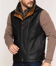 Load image into Gallery viewer, Men’s Black and brown Real Leather Vest
