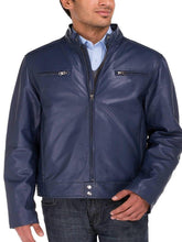 Load image into Gallery viewer, Mens Stylish Blue Leather Jacket

