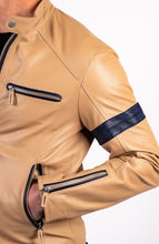 Load image into Gallery viewer, Mens Racer Designer Brown Leather Jacket
