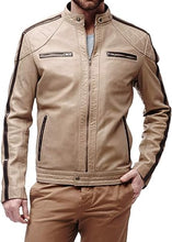 Load image into Gallery viewer, Men&#39;s Stripted Motercycle Leather Jacket
