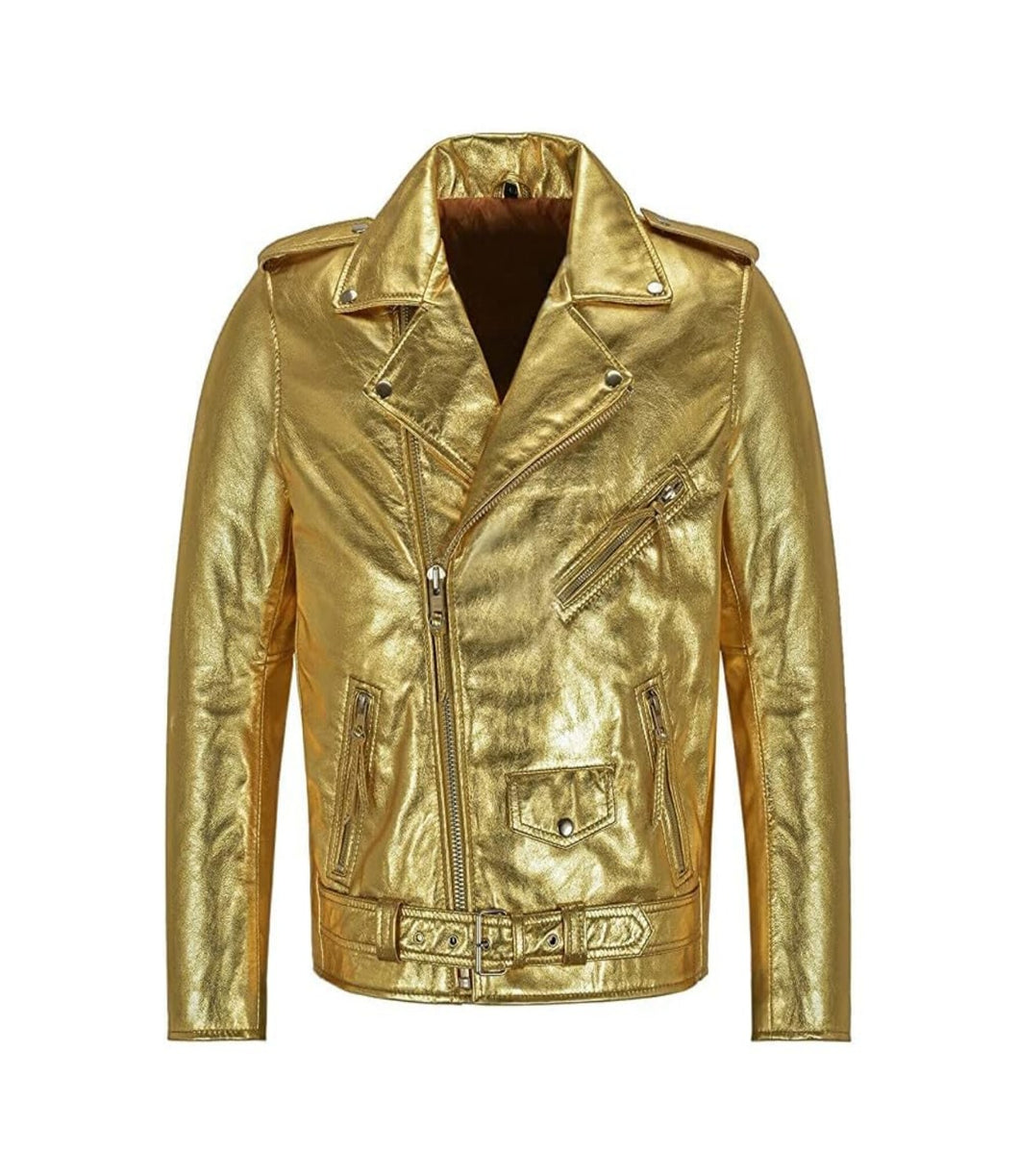 Men's Golden Metallic  Leather Jacket