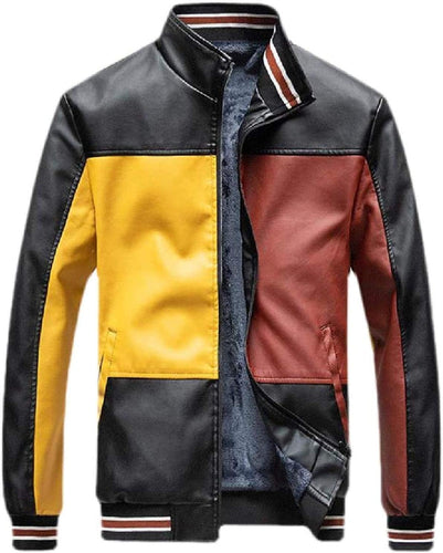 Men's Casual Multicolor Biker Leather Jacket