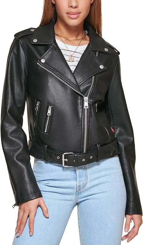 Women's Belted Faux Leather Jacket