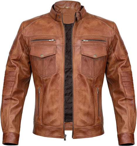 Men's Slim Fit Cafe Racer Motorcycle Leather Jacket
