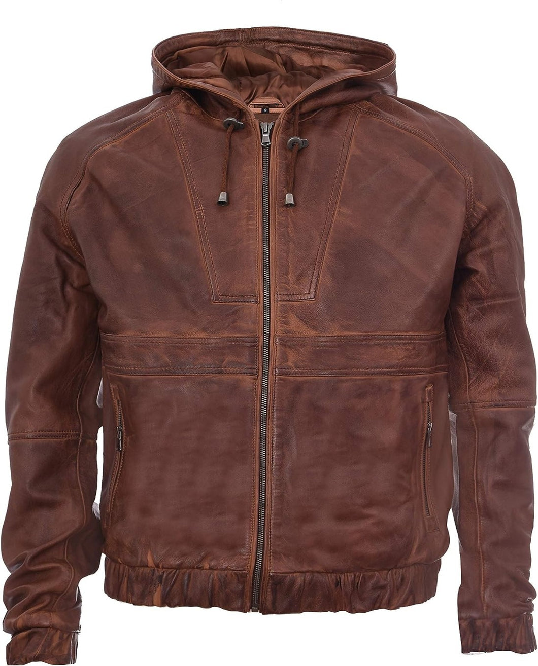 Men's Casual Tan Nappa Leather Biker Hooded Jacket