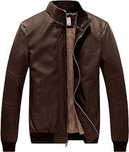 Load image into Gallery viewer, Men&#39;s Stand Collar Bomber Leather Jacket
