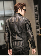 Load image into Gallery viewer, Mens Slim Fit Thick Leather Biker Jacket
