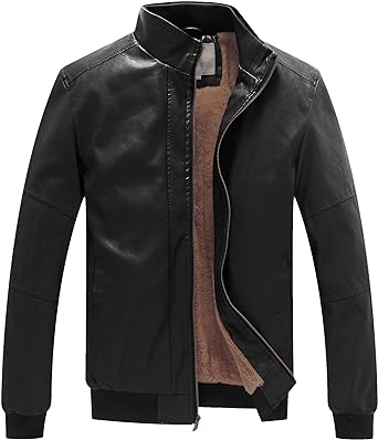 Men's Stand Collar Bomber Leather Jacket