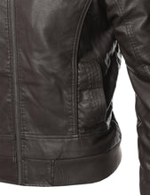 Load image into Gallery viewer, Men&#39;s Casual Long Sleeve Moto Racer Leather Jacket
