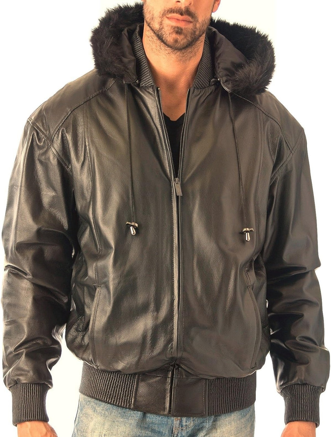 Men's Stylish Reed Hooded Leather Bomber Jacket