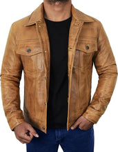Load image into Gallery viewer, Men&#39;s Vintage Trucker Leather Jacket
