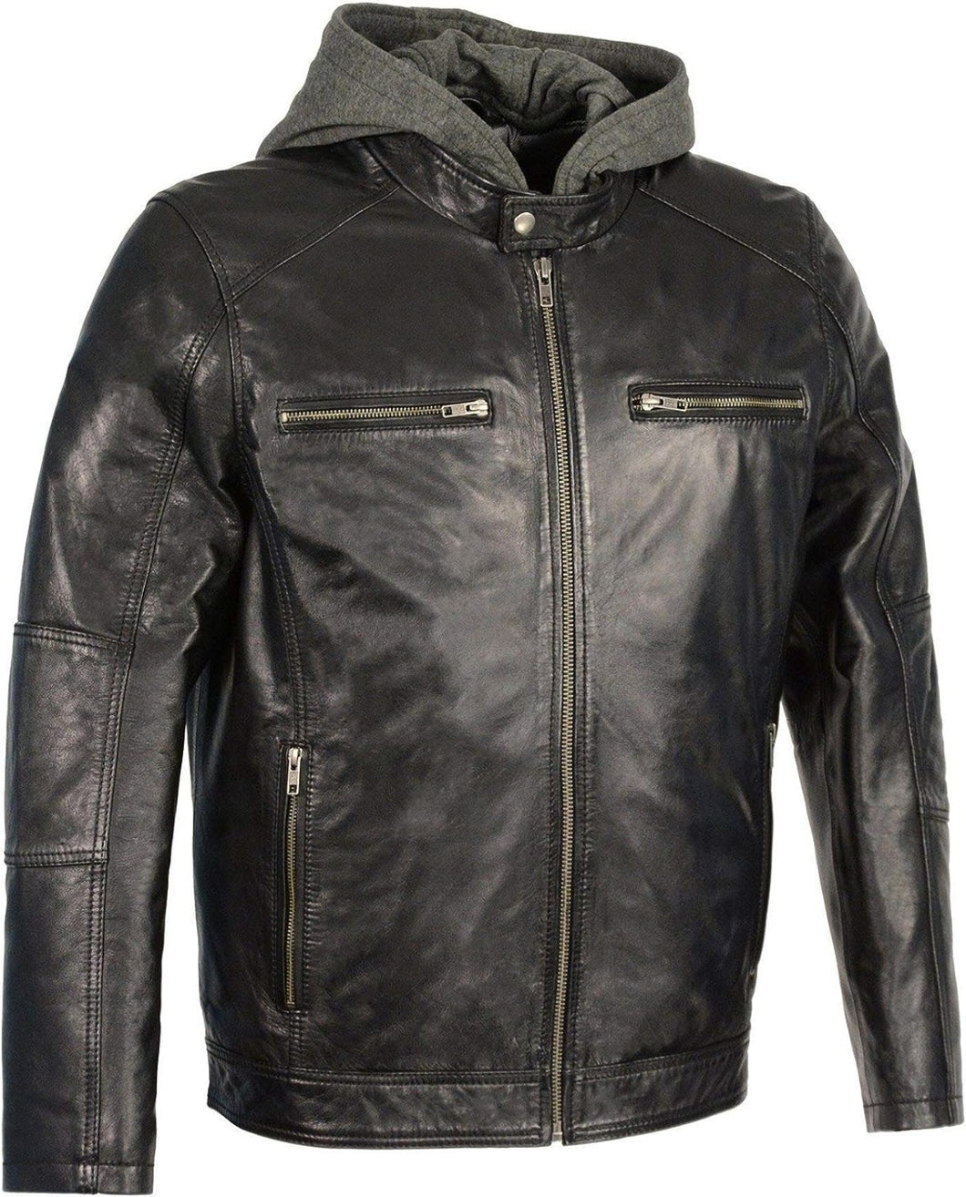 Mens Black Snap Collar Motorcycle Style Jacket