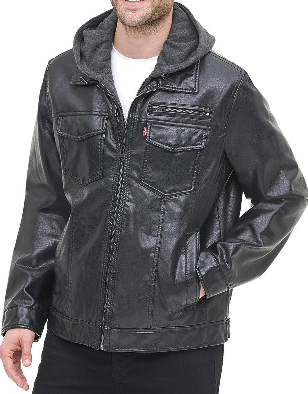 Men's Trucker Hoody with Sherpa Lining Leather jacket