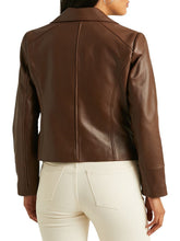 Load image into Gallery viewer, Women&#39;s Lambskin Brown Biker Leather Jacket
