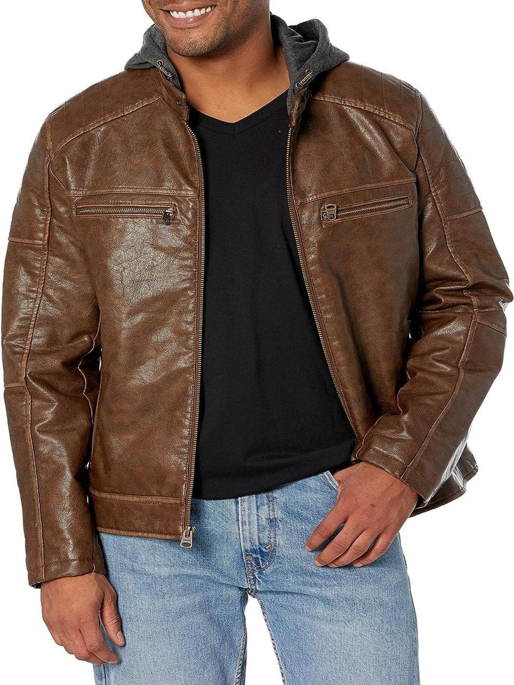 Men’s Stylish Pure Leather Hooded Jacket