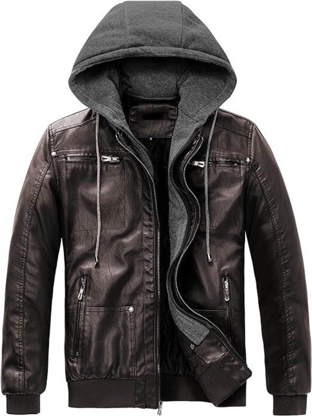 Men's Vintage Removable Hood Winter Leather Jacket