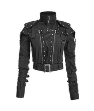 Load image into Gallery viewer, Womens Designer Black Studded Military Cropped Jacket
