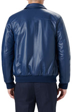 Load image into Gallery viewer, Mens Classic Blue Bomber Leather Jacket
