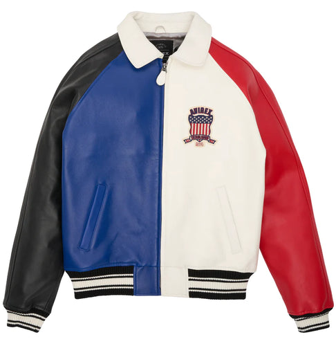 Color Block Avirex USA Icon Leather Jacket