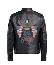 Load image into Gallery viewer, Bald Eagle USA Flag Printed Black Leather Jacket
