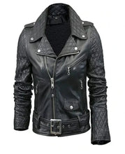 Load image into Gallery viewer, Women’s Dark Black Quilted Belted Leather Jacket
