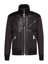 Load image into Gallery viewer, Mens Biker Bomber Quilted Black Leather Jacket
