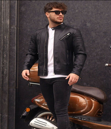 Mens Black Motorcycle Fashion Leather Jacket