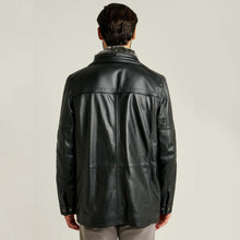 Load image into Gallery viewer, Mens Black Long Leather Jacket

