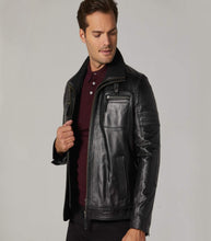 Load image into Gallery viewer, Mens Black Moto Racer Leather Jacket
