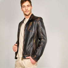 Load image into Gallery viewer, Mens Black Leather Moto Jacket

