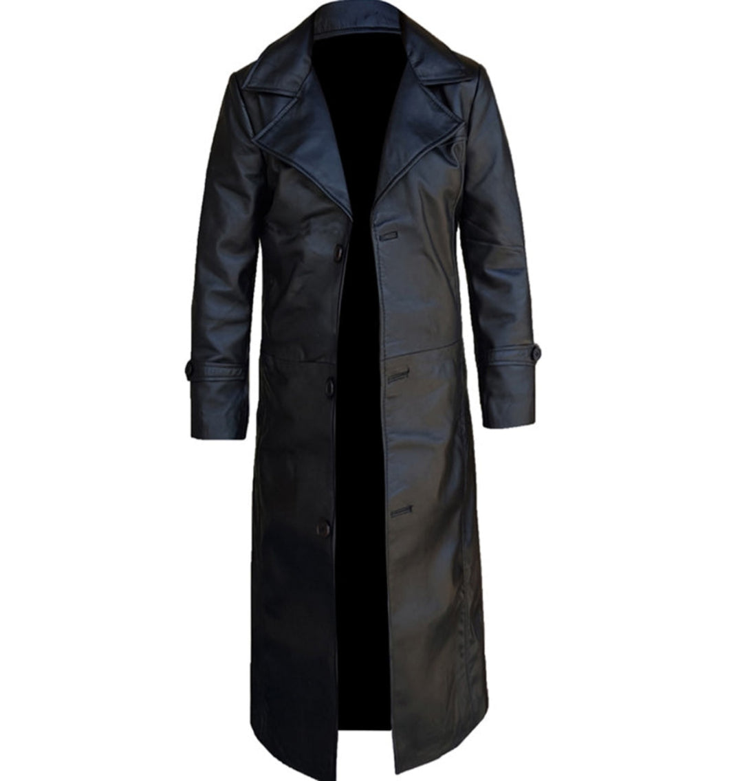 Mens Glamorous Black Leather Trench Coat