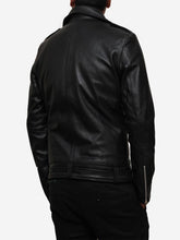 Load image into Gallery viewer, Men Negan Black Asymmetrical Belted Moto Leather Jacket
