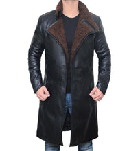 Load image into Gallery viewer, Mens Sherpa Black Trench Leather Coat
