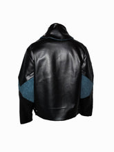 Load image into Gallery viewer, Mens Diamond Blue Patch Black Leather Jacket
