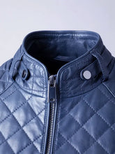 Load image into Gallery viewer, Women’s Stylish Blue Quilted Leather Jacket

