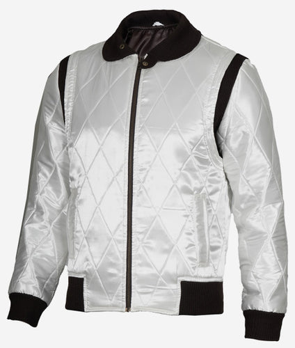 Mens  Quilted Satin White Bomber Jacket