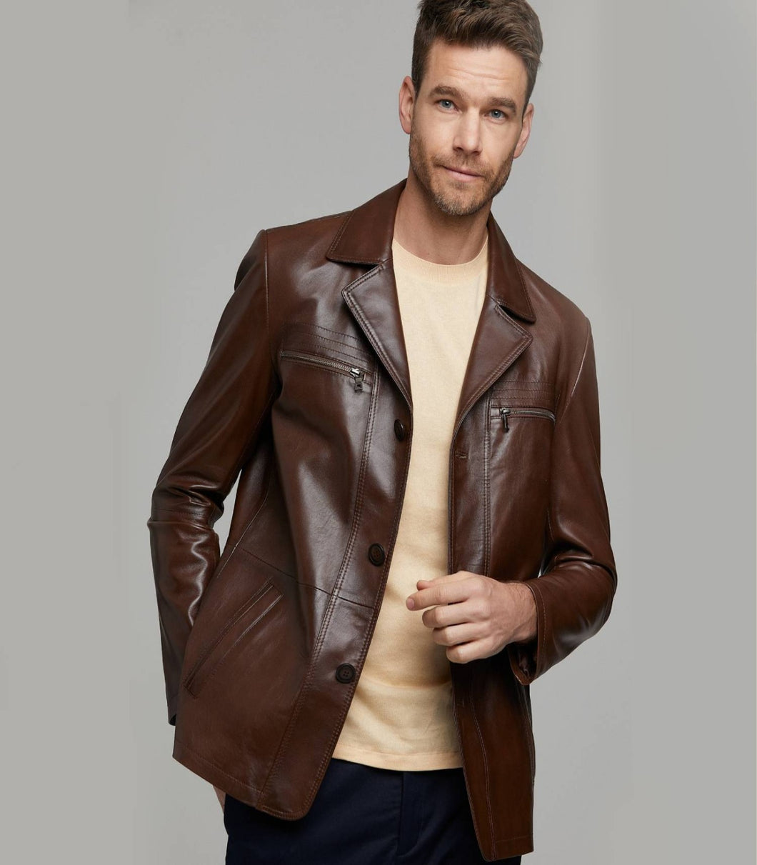 Mens Brown Smooth Leather Jacket