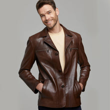 Load image into Gallery viewer, Mens Brown Smooth Leather Jacket
