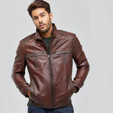 Load image into Gallery viewer, Mens Stylish Brown Moto Jacket
