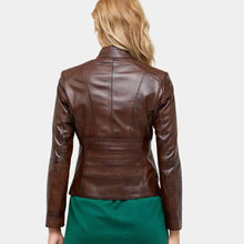 Load image into Gallery viewer, Womens Brown Motorcycle Leather Jacket
