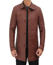 Load image into Gallery viewer, Men&#39;s Genuine Brown Leather Trench Coat
