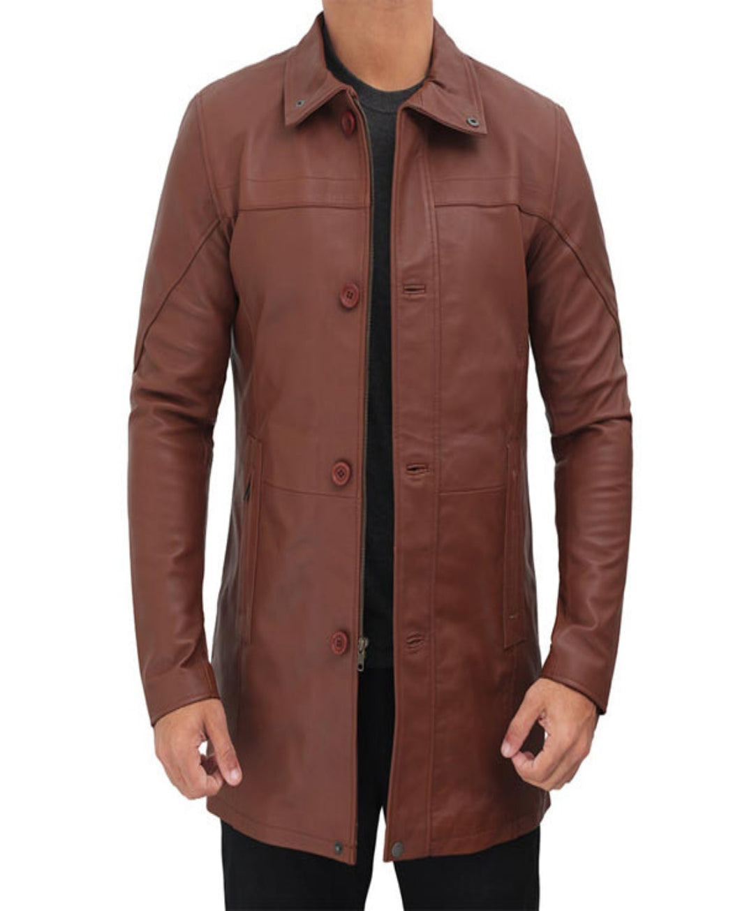 Men's Genuine Brown Leather Trench Coat