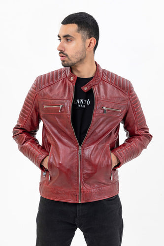 Mens Vintage Slim Fit Red Genuine Leather Jacket