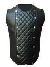 Load image into Gallery viewer, Men&#39;s Real Leather Black Biker Style Waistcoat Vest

