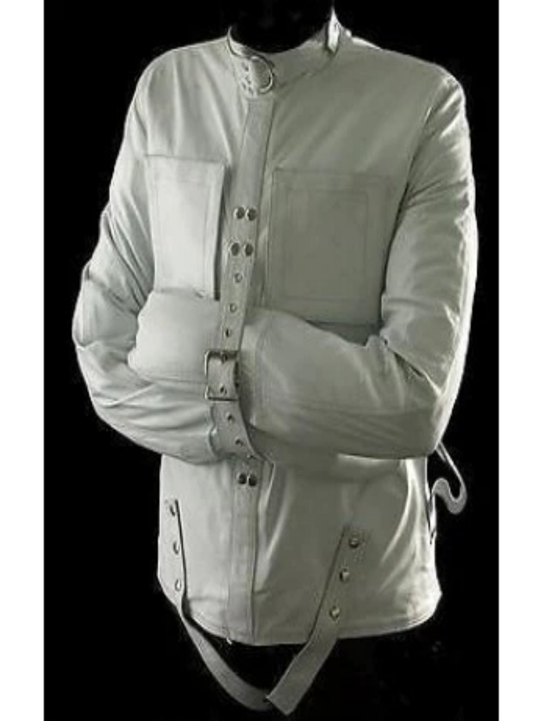 Mens White Genuine Leather Strait Jacket