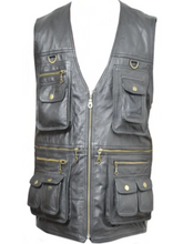 Load image into Gallery viewer, Men&#39;s Black Genuine Leather Hunter Vest
