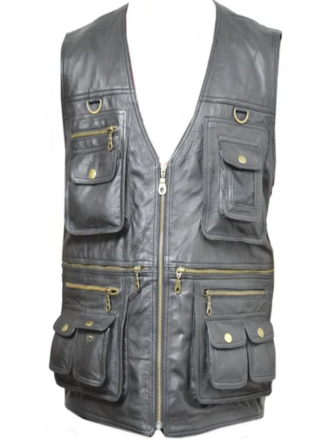 Men's Black Genuine Leather Hunter Vest