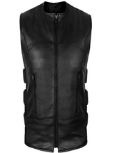Load image into Gallery viewer, Mens Genuine Leather SWAT Style Biker Waistcoat Vest
