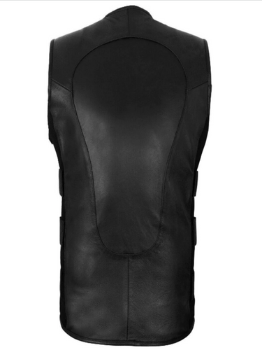 Mens Genuine Leather SWAT Style Biker Waistcoat Vest