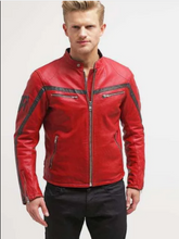 Load image into Gallery viewer, Mens Motorcycle Red leather Biker Jacket
